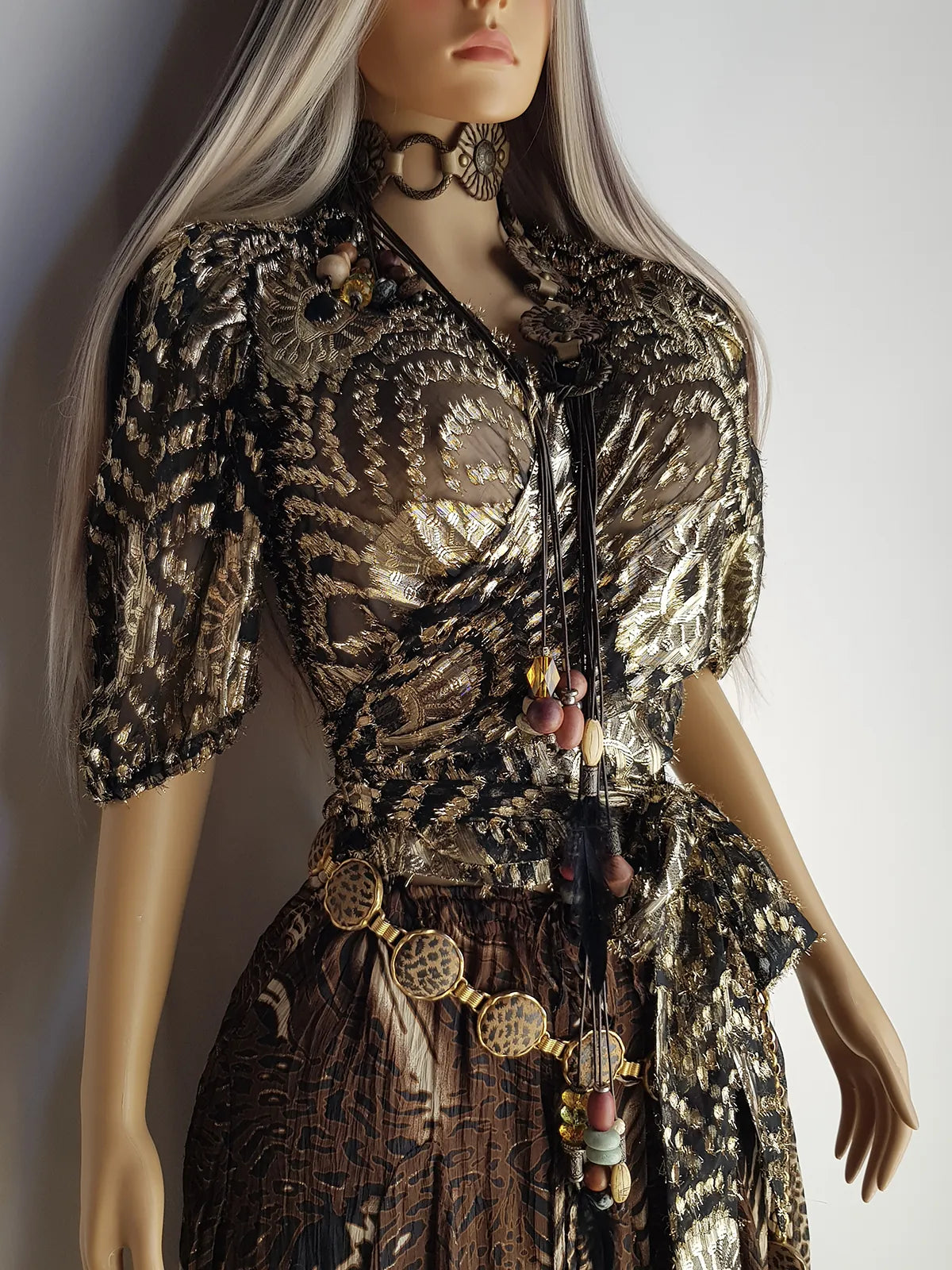 Spectacular Sheer Wrap Jacket in Light Metallic Animal Print - Very Rock Star Girlfriend - Puff Sleeves - Wear multiple ways as a versatile cover up