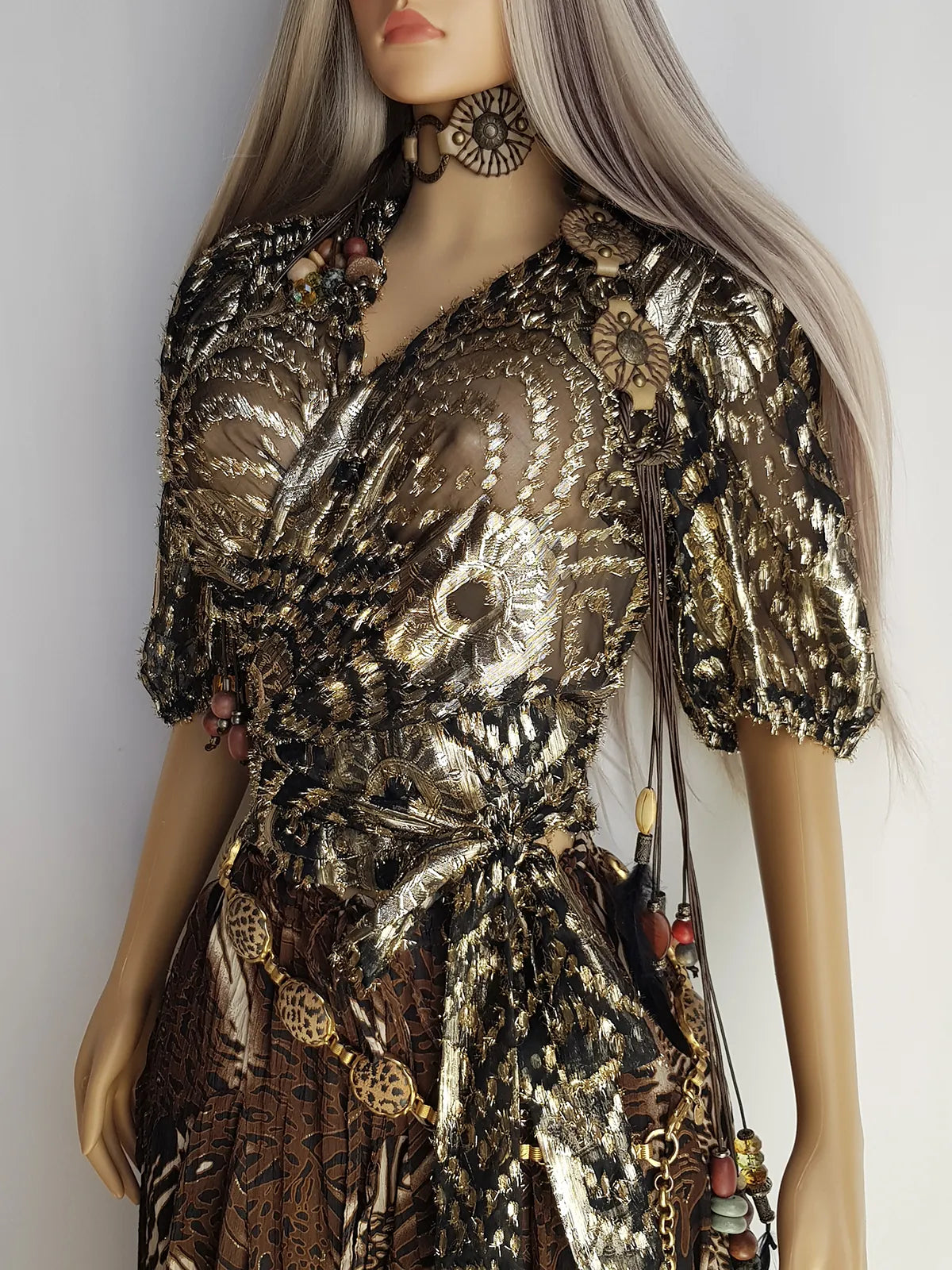 Spectacular Sheer Wrap Jacket in Light Metallic Animal Print - Very Rock Star Girlfriend - Puff Sleeves - Wear multiple ways as a versatile cover up