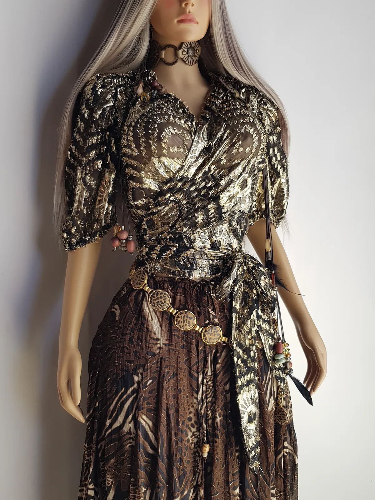 Spectacular Sheer Wrap Jacket in Light Metallic Animal Print - Very Rock Star Girlfriend - Puff Sleeves - Wear multiple ways as a versatile cover up
