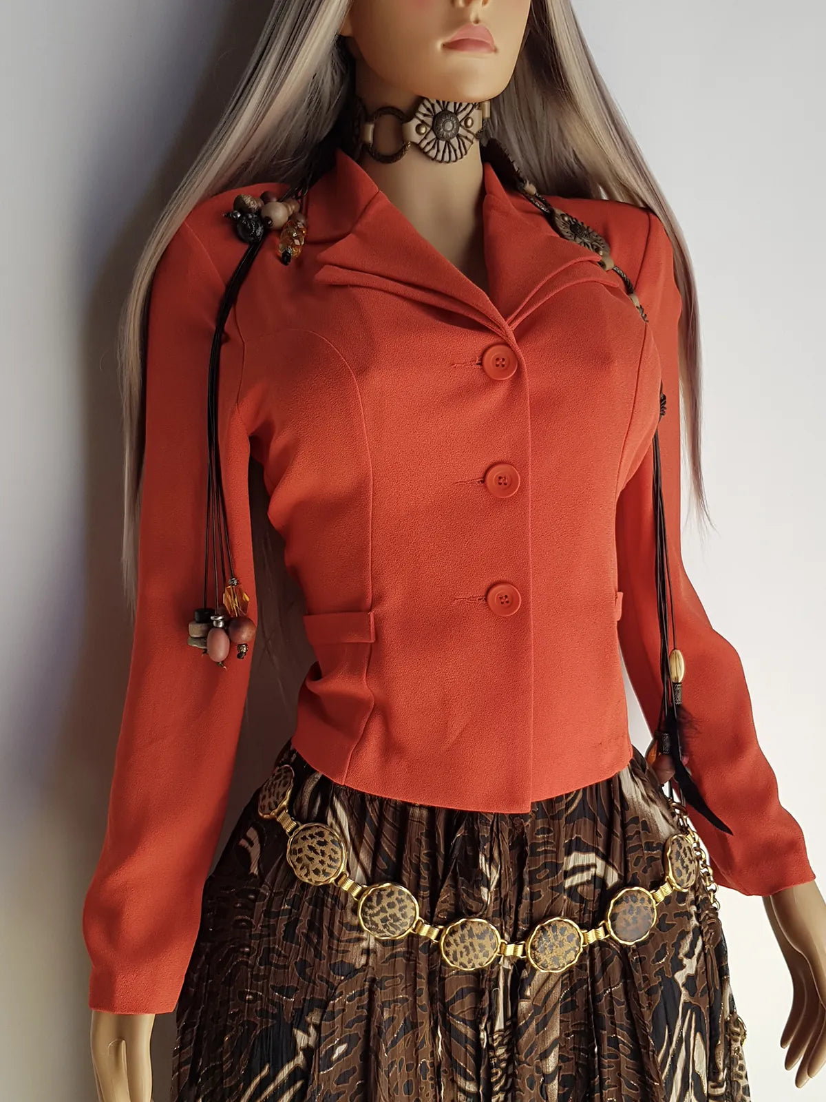 90s Mugler Style Perfectly Tailored Nipped Waist Tangerine Suit Jacket in light crepe fabric - Perfect Workwear Piece for an Office Siren