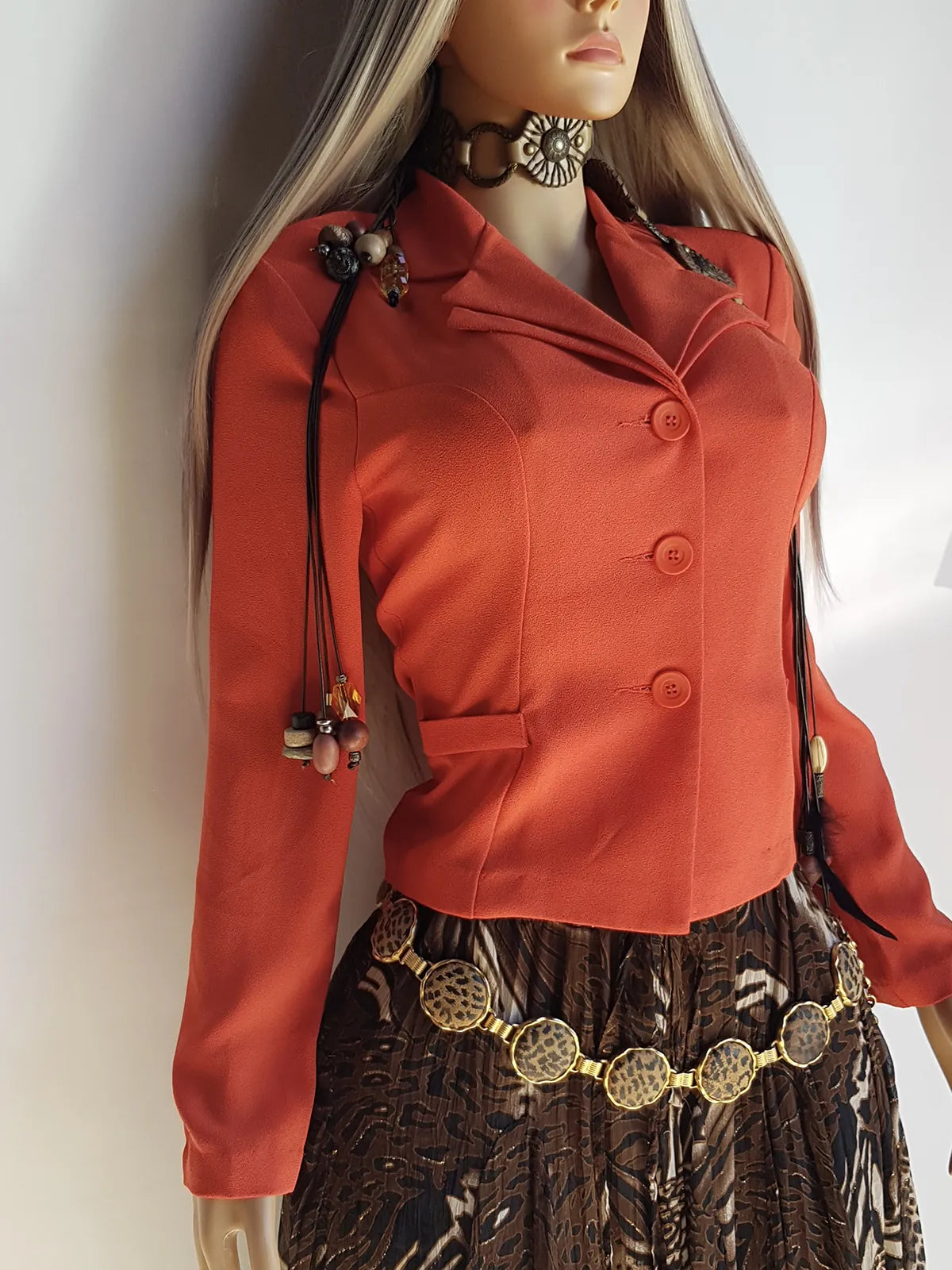 90s Mugler Style Perfectly Tailored Nipped Waist Tangerine Suit Jacket in light crepe fabric - Perfect Workwear Piece for an Office Siren