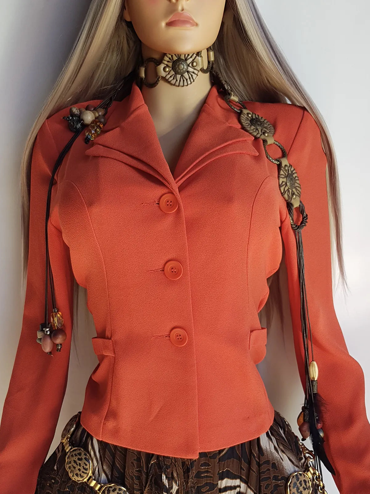 90s Mugler Style Perfectly Tailored Nipped Waist Tangerine Suit Jacket in light crepe fabric - Perfect Workwear Piece for an Office Siren