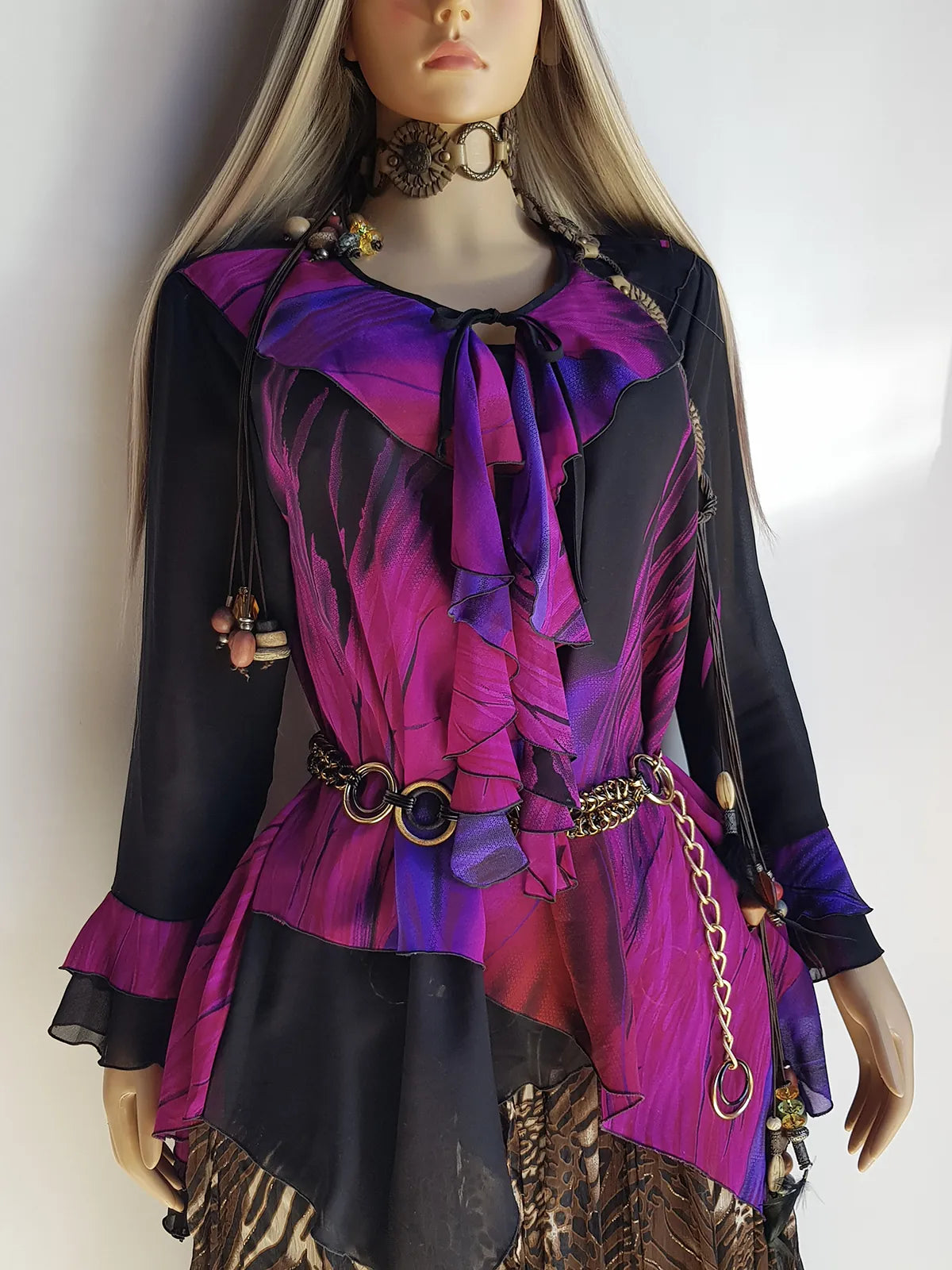 Spectacular Rock Star Girlfriend Asymmetrical Flouncy Top / Mini Dress - Rich Pinks & Purple Tones - Ruffles Everywhere- Multiple Layers