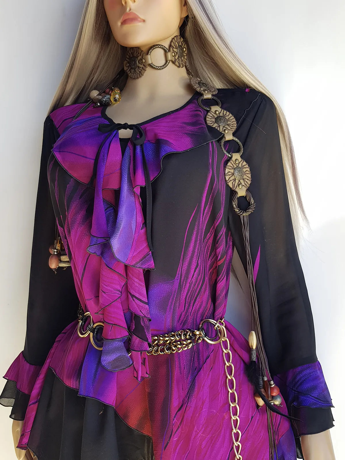 Spectacular Rock Star Girlfriend Asymmetrical Flouncy Top / Mini Dress - Rich Pinks & Purple Tones - Ruffles Everywhere- Multiple Layers