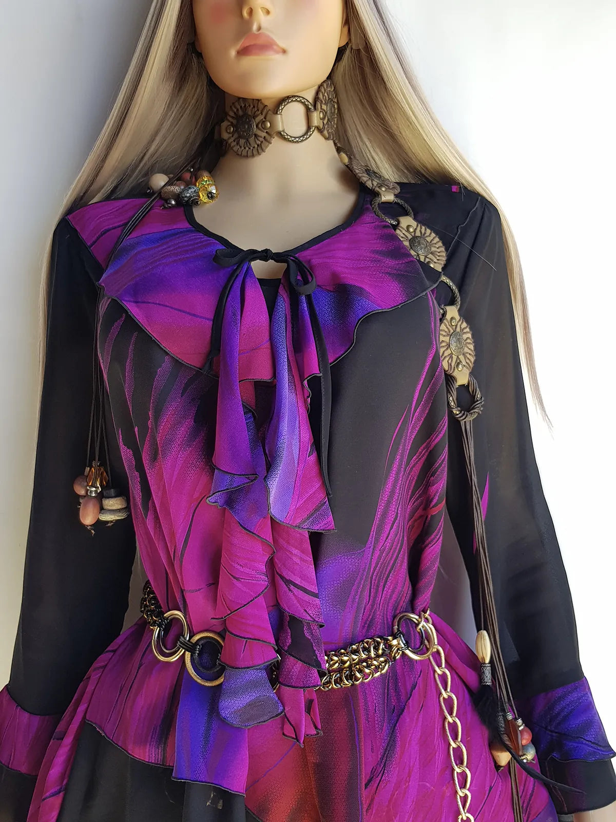 Spectacular Rock Star Girlfriend Asymmetrical Flouncy Top / Mini Dress - Rich Pinks & Purple Tones - Ruffles Everywhere- Multiple Layers