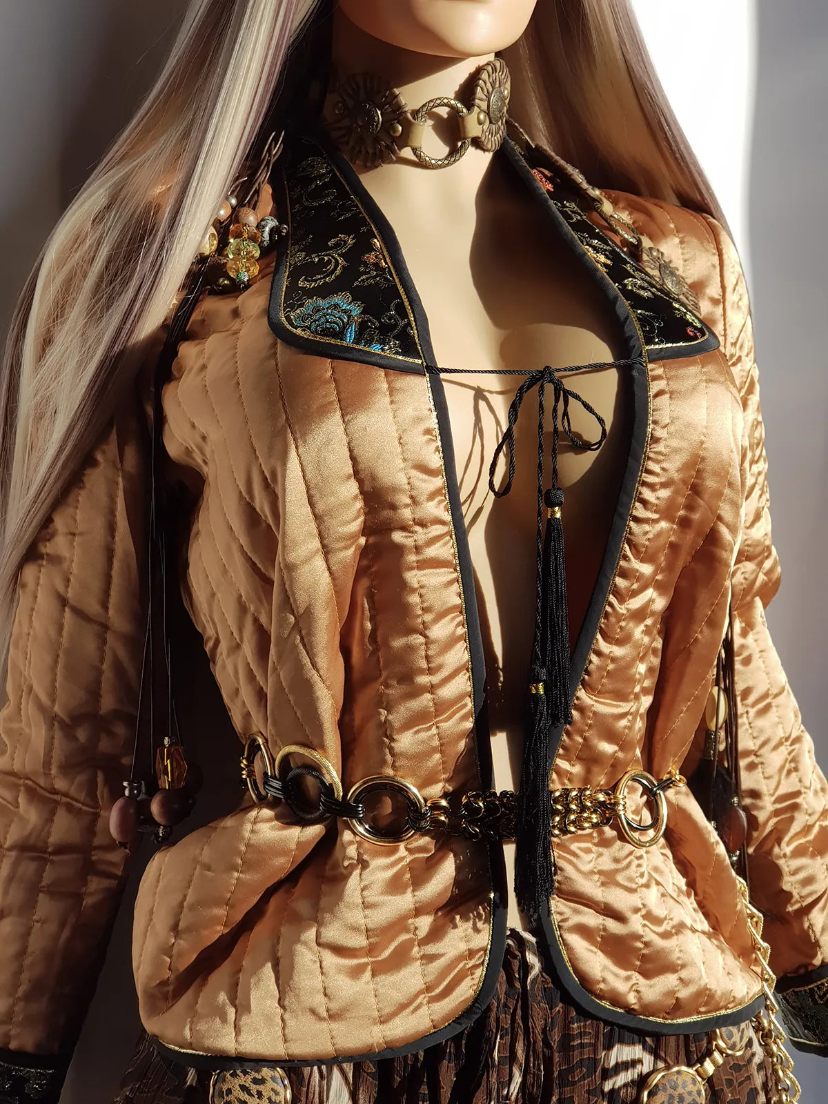 Dreamy Vintage Oriental Quilt Jacket with Ornate Brocade Shoulder Detailing- Tie Front with Tassels - Incredibly Versatile Piece