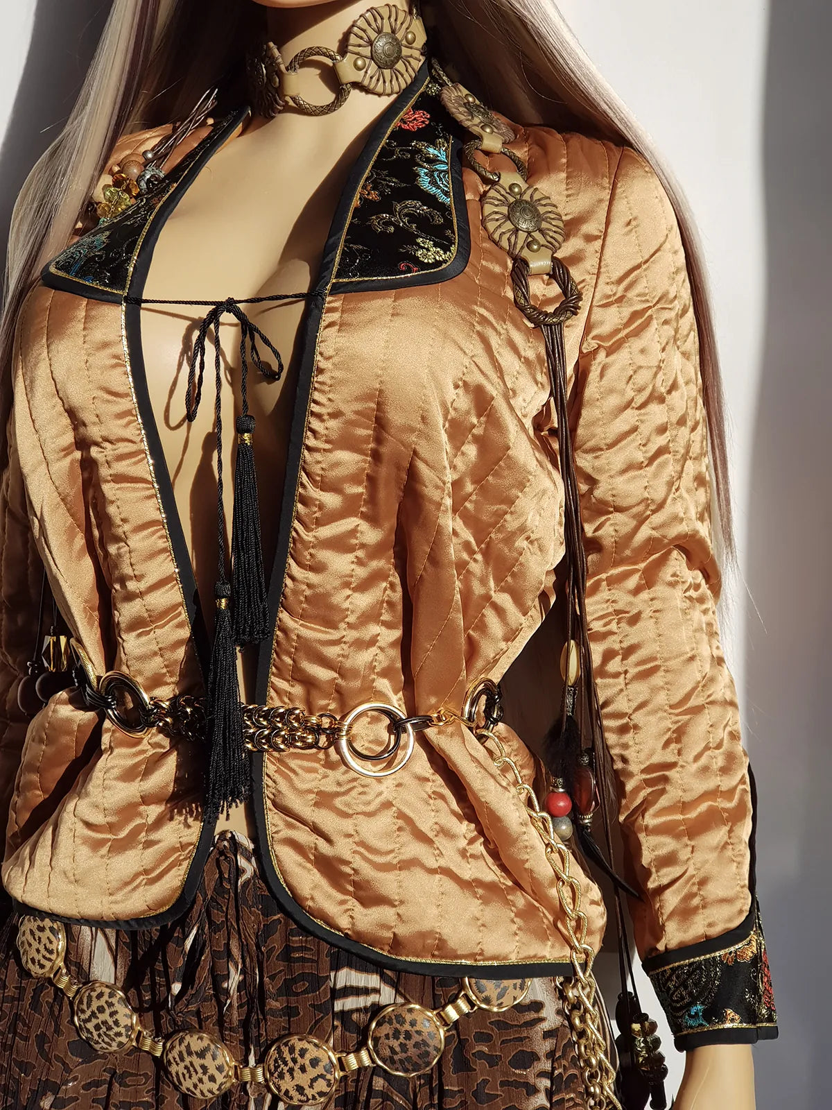 Dreamy Vintage Oriental Quilt Jacket with Ornate Brocade Shoulder Detailing- Tie Front with Tassels - Incredibly Versatile Piece