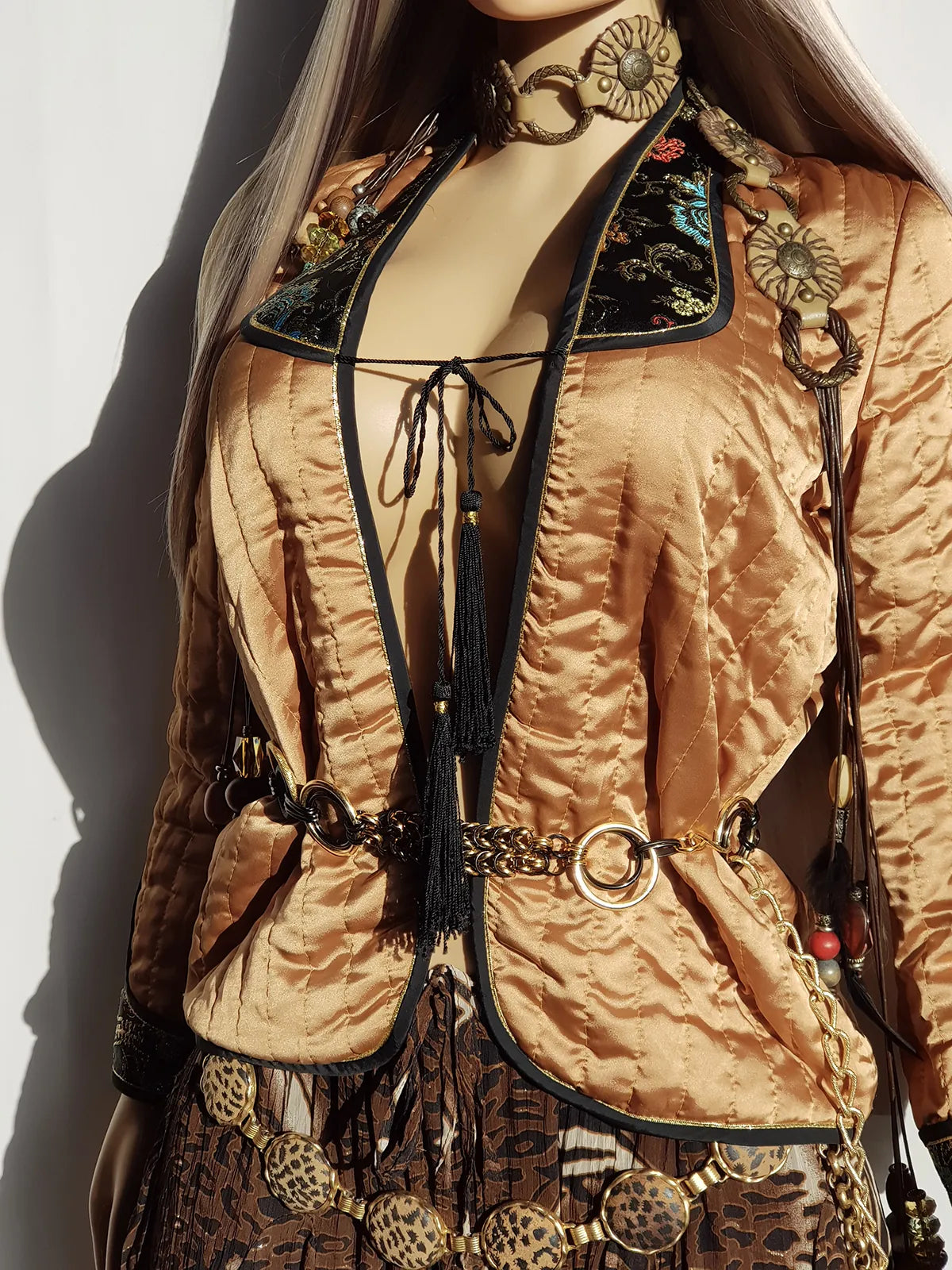 Dreamy Vintage Oriental Quilt Jacket with Ornate Brocade Shoulder Detailing- Tie Front with Tassels - Incredibly Versatile Piece