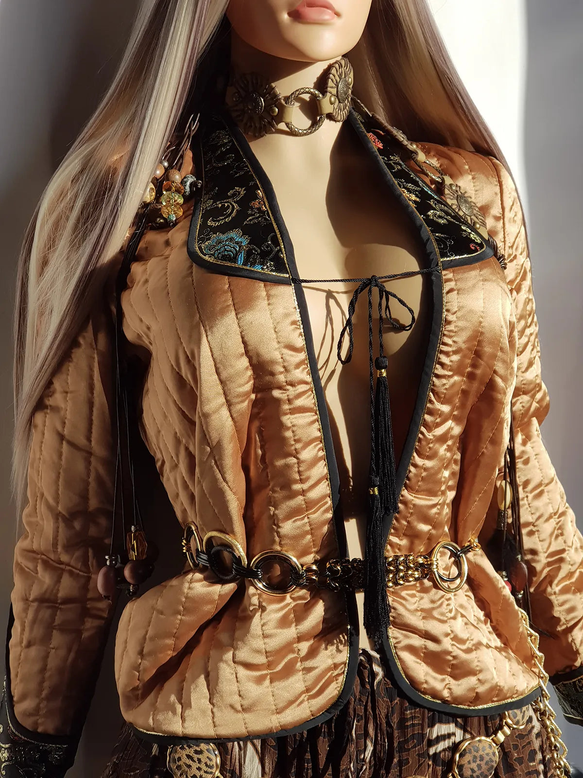 Dreamy Vintage Oriental Quilt Jacket with Ornate Brocade Shoulder Detailing- Tie Front with Tassels - Incredibly Versatile Piece