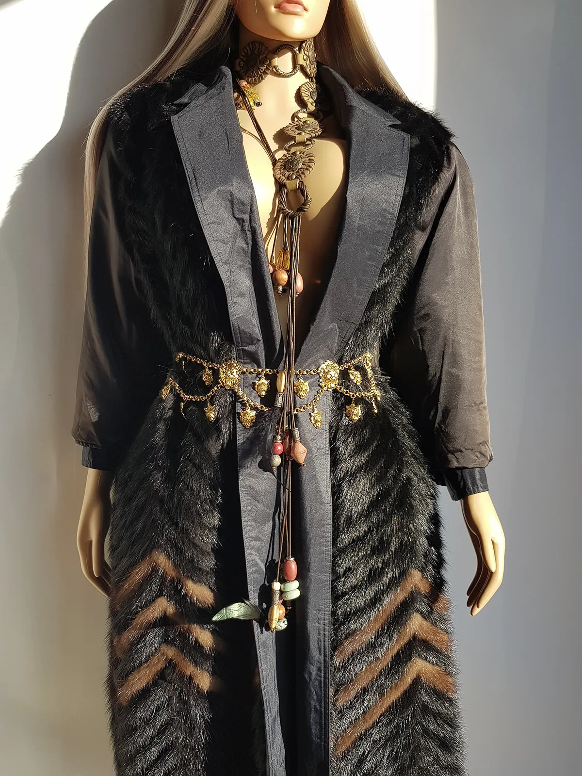 1980s Vintage Fox Fur Reversible Puffer Coat - Super Soft Layers of Genuine Fur in Black & Tobacco Brown - Oversized Puffer style with Collar - knee length