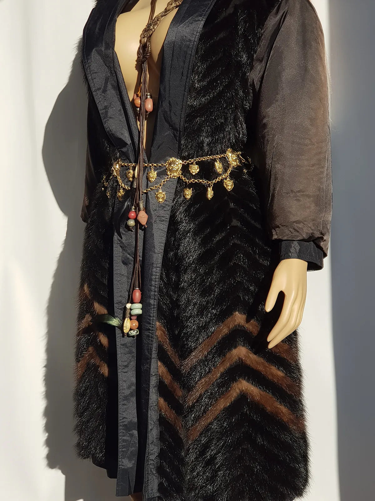 1980s Vintage Fox Fur Reversible Puffer Coat - Super Soft Layers of Genuine Fur in Black & Tobacco Brown - Oversized Puffer style with Collar - knee length