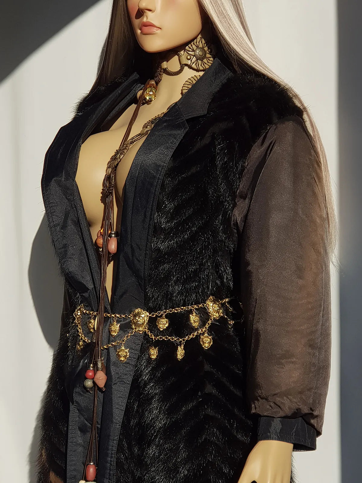 1980s Vintage Fox Fur Reversible Puffer Coat - Super Soft Layers of Genuine Fur in Black & Tobacco Brown - Oversized Puffer style with Collar - knee length