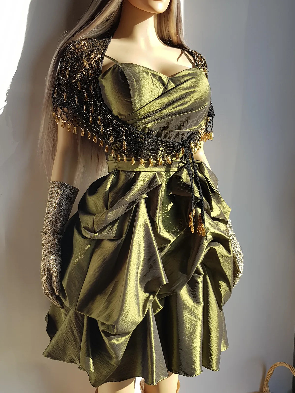 2000s Whimsical Iridescent Fairy Dress in Mystical Olive Green - Bubble Dress - Waist Tie Detailing