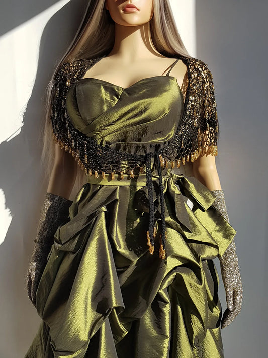 2000s Whimsical Iridescent Fairy Dress in Mystical Olive Green - Bubble Dress - Waist Tie Detailing