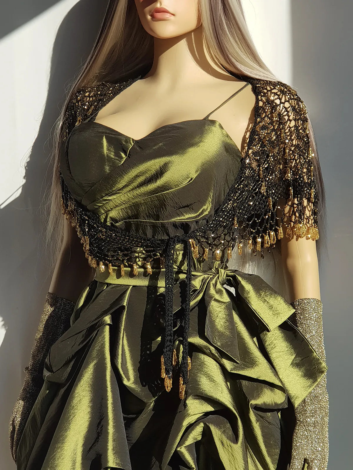 2000s Whimsical Iridescent Fairy Dress in Mystical Olive Green - Bubble Dress - Waist Tie Detailing