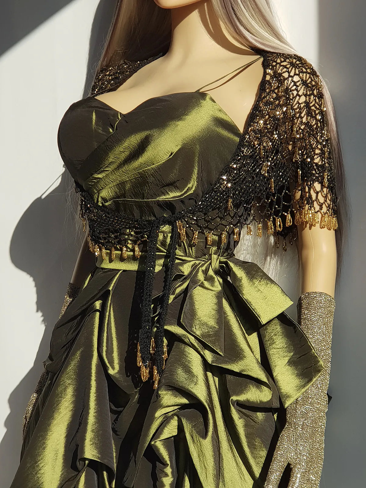 2000s Whimsical Iridescent Fairy Dress in Mystical Olive Green - Bubble Dress - Waist Tie Detailing