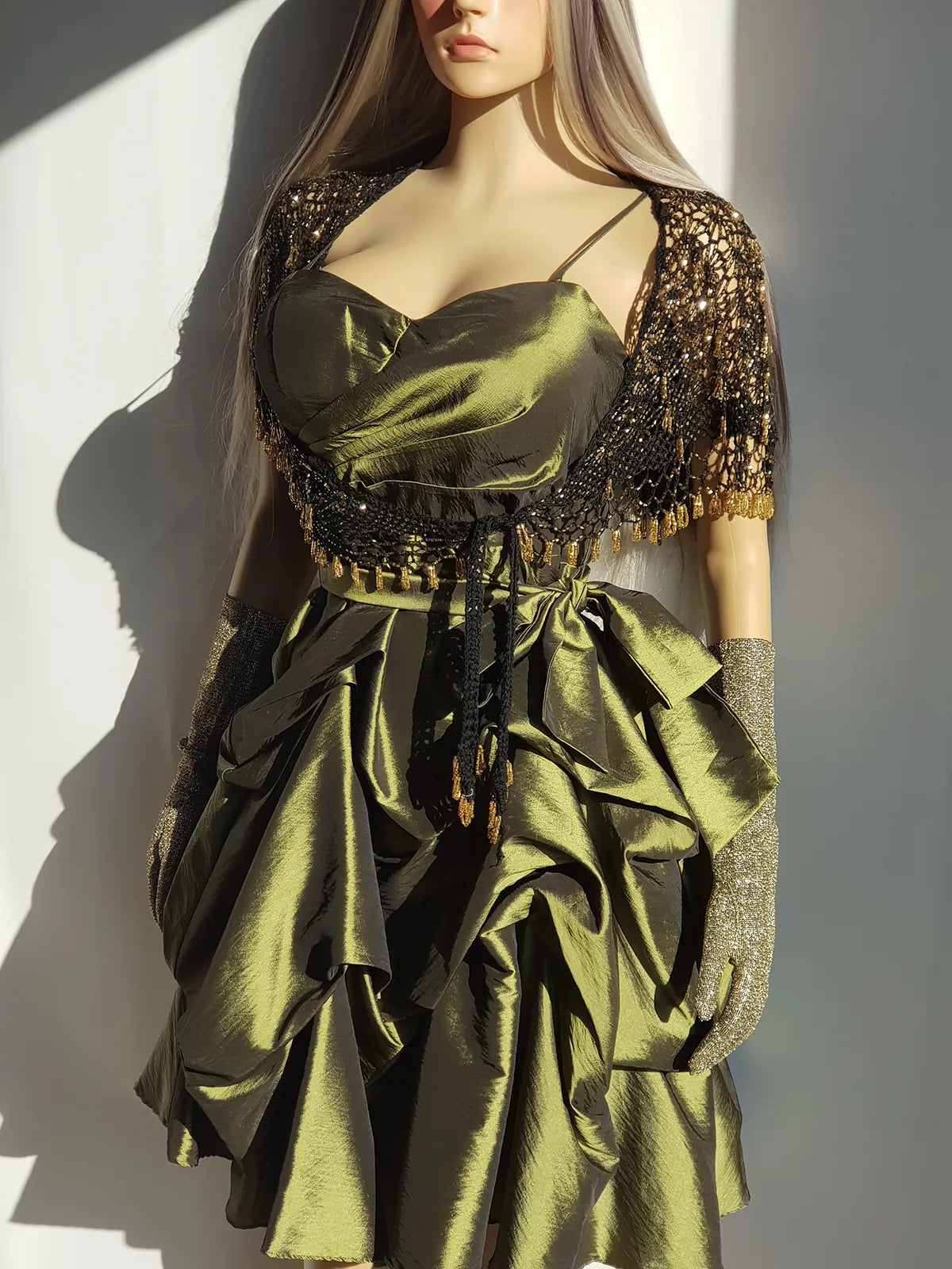 2000s Whimsical Iridescent Fairy Dress in Mystical Olive Green - Bubble Dress - Waist Tie Detailing