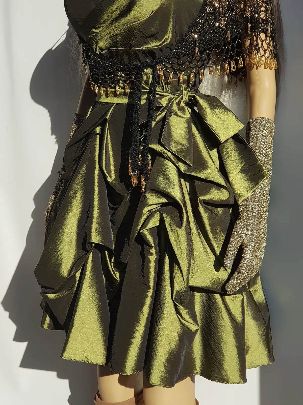 2000s Whimsical Iridescent Fairy Dress in Mystical Olive Green - Bubble Dress - Waist Tie Detailing