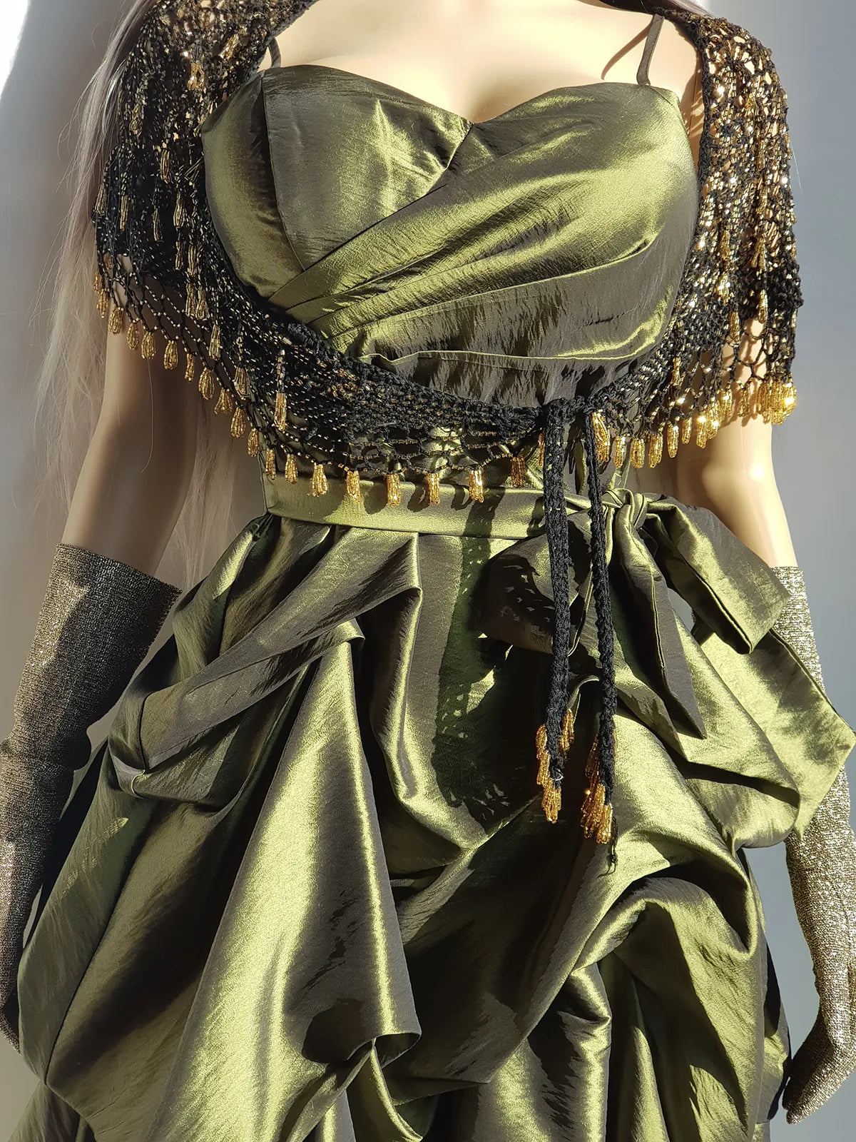 2000s Whimsical Iridescent Fairy Dress in Mystical Olive Green - Bubble Dress - Waist Tie Detailing