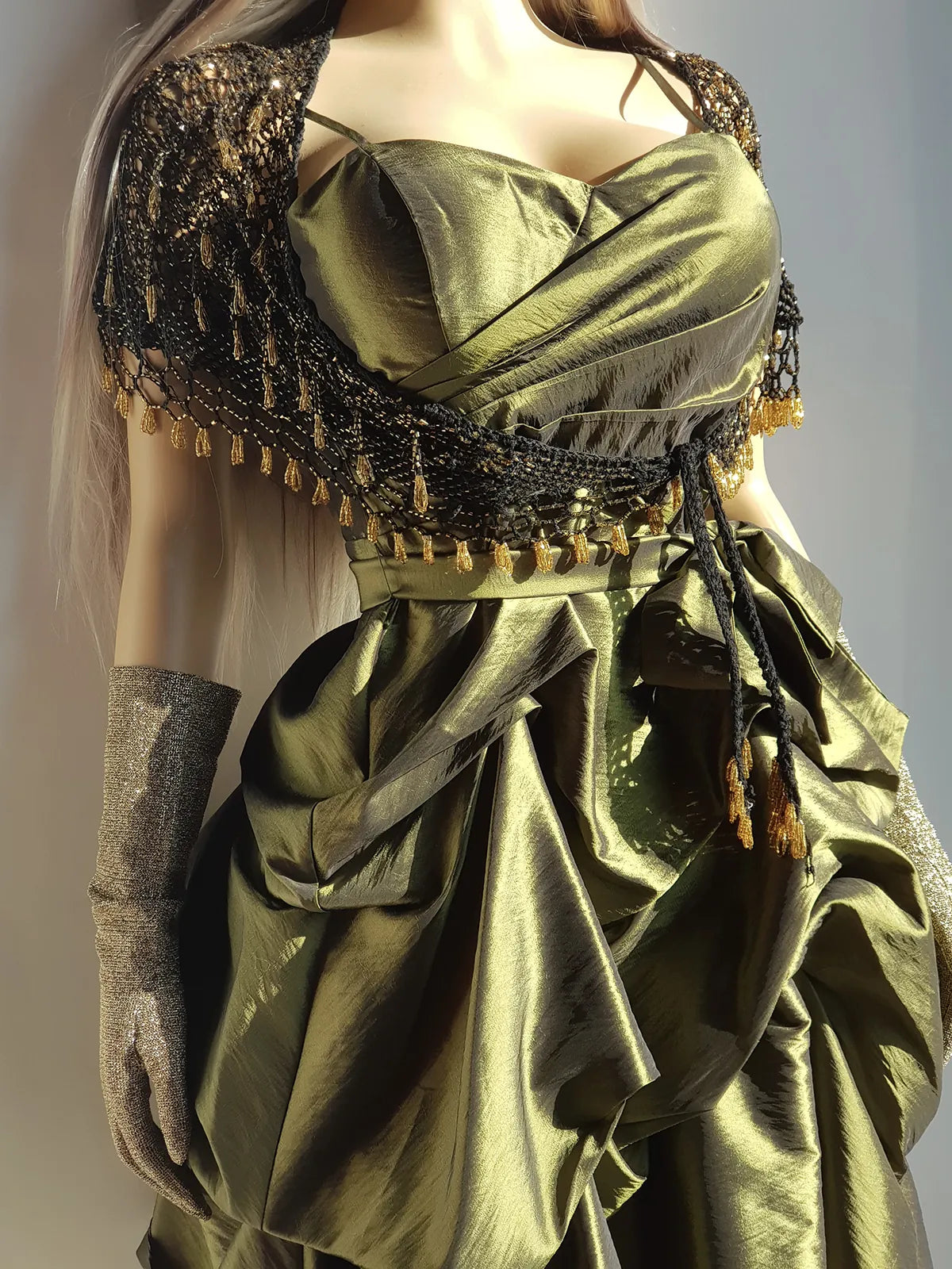 2000s Whimsical Iridescent Fairy Dress in Mystical Olive Green - Bubble Dress - Waist Tie Detailing