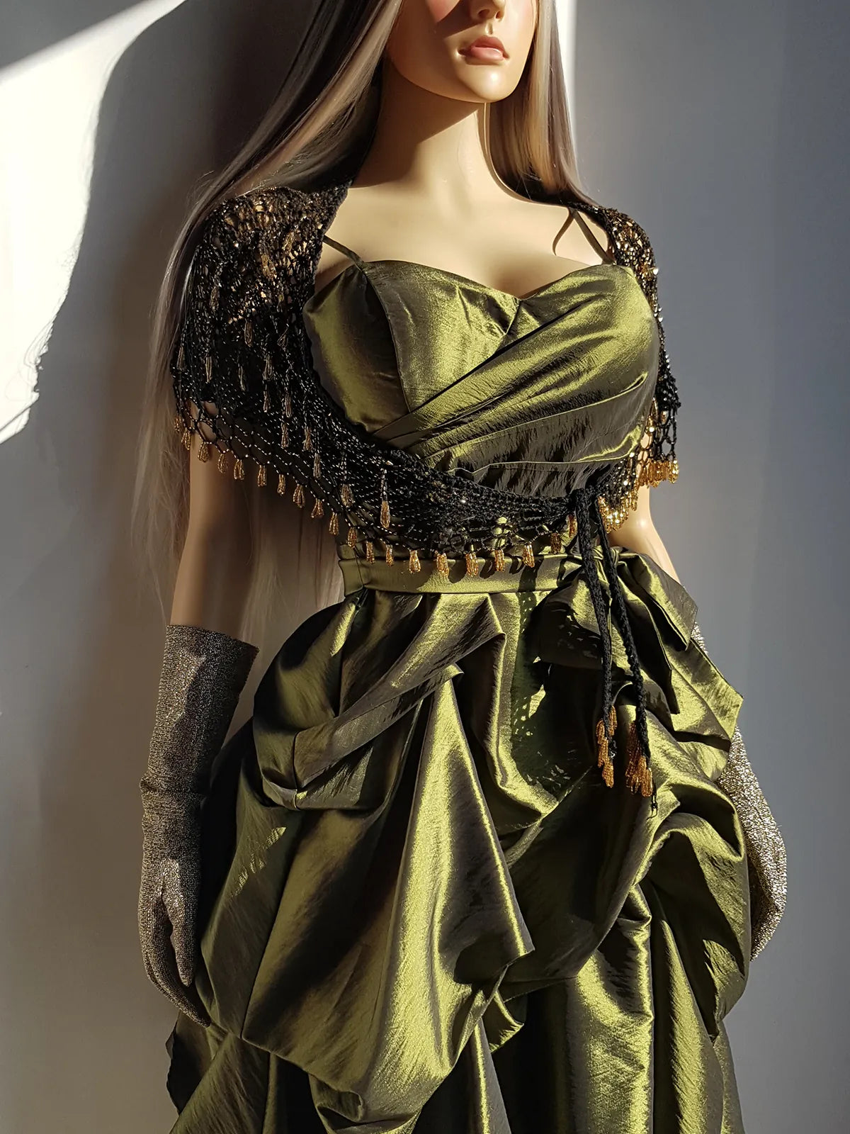 2000s Whimsical Iridescent Fairy Dress in Mystical Olive Green - Bubble Dress - Waist Tie Detailing