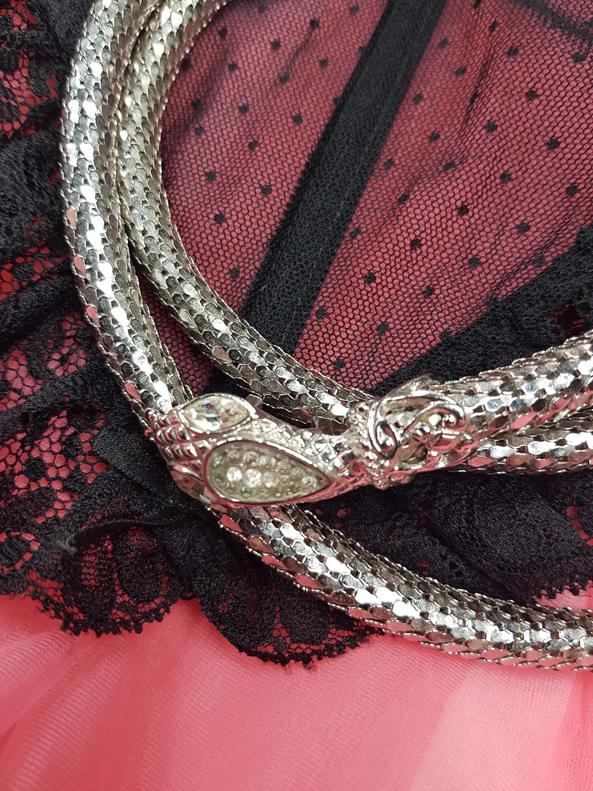 1960s Silver & Crystal - Antique Designer Snake Belt / Necklace / Bracelet - Wear Multiple ways