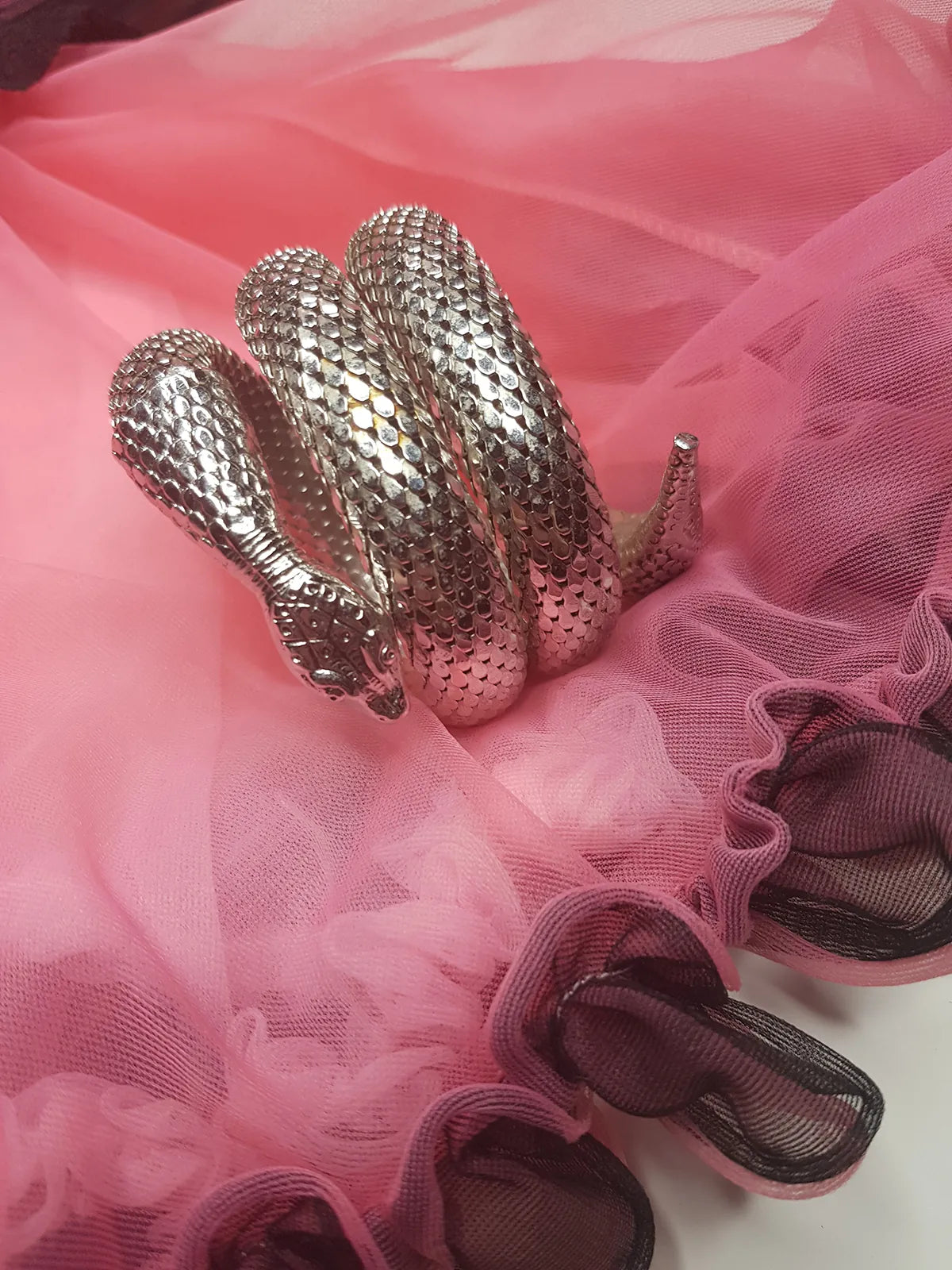 1960s Silver - Antique Designer Snake Cuff Bracelet - 3 Tier Wrap Around Wrist