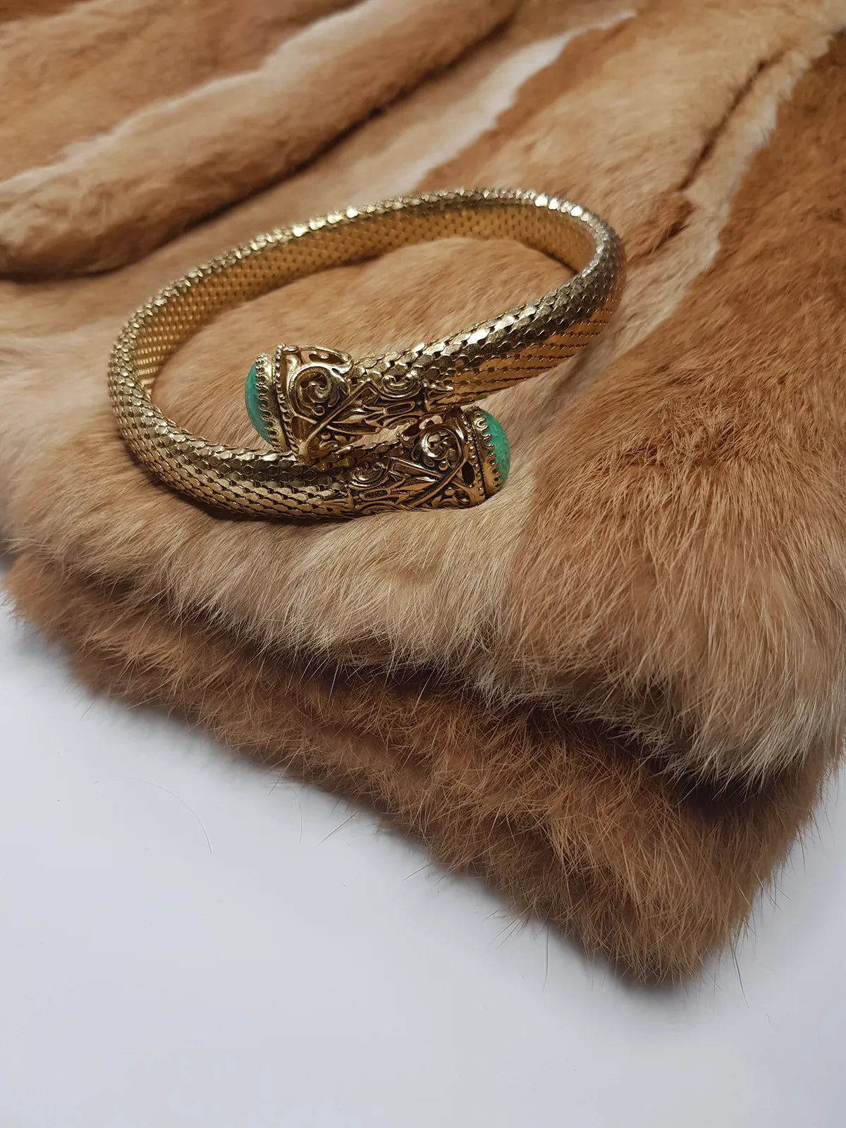 1960s Antique Designer Snake Cuff Choker Necklace- Gold & Turquoise - Ornate Statement Piece Beautifully Wraps Around Neck