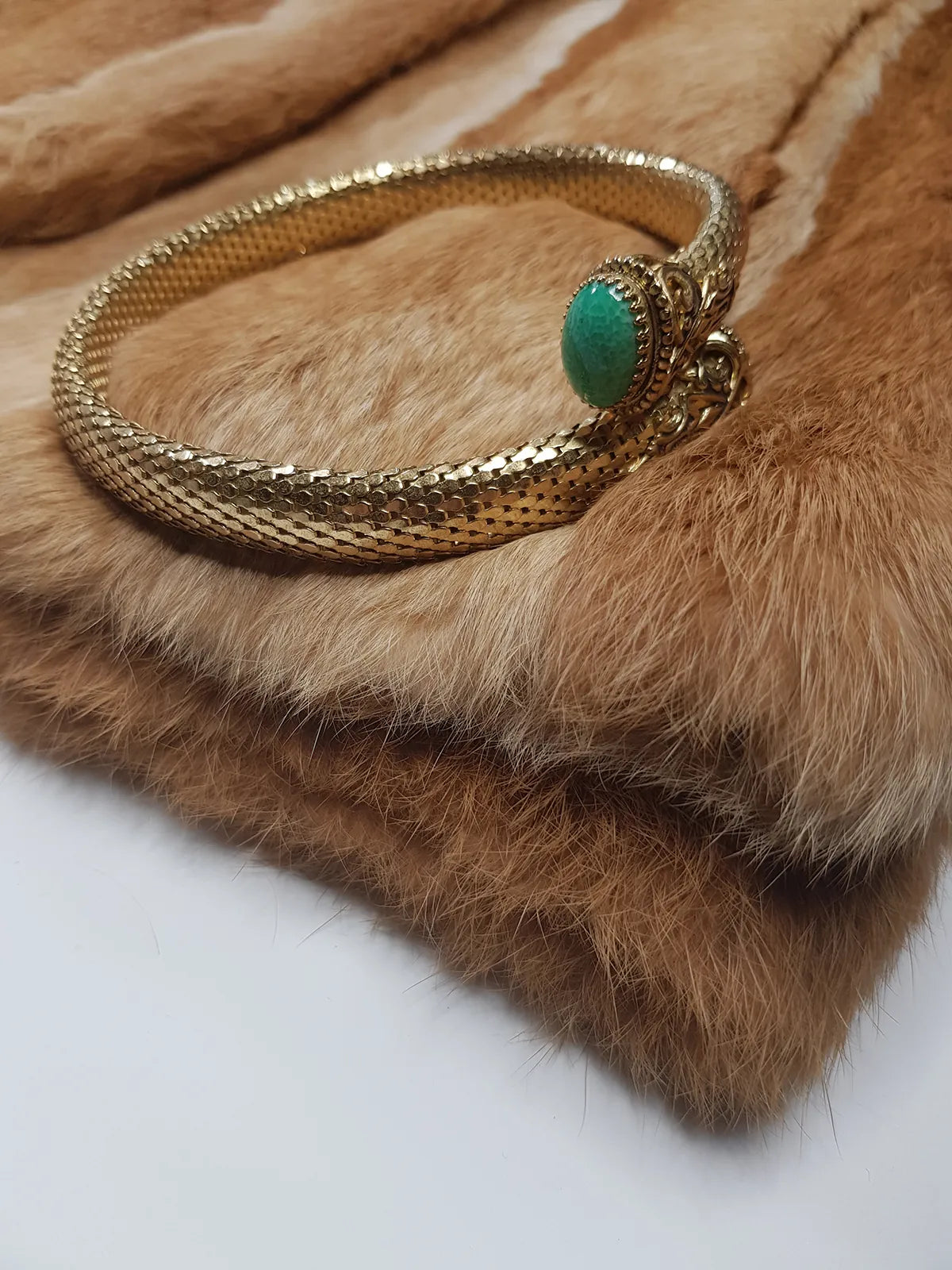 1960s Antique Designer Snake Cuff Choker Necklace- Gold & Turquoise - Ornate Statement Piece Beautifully Wraps Around Neck
