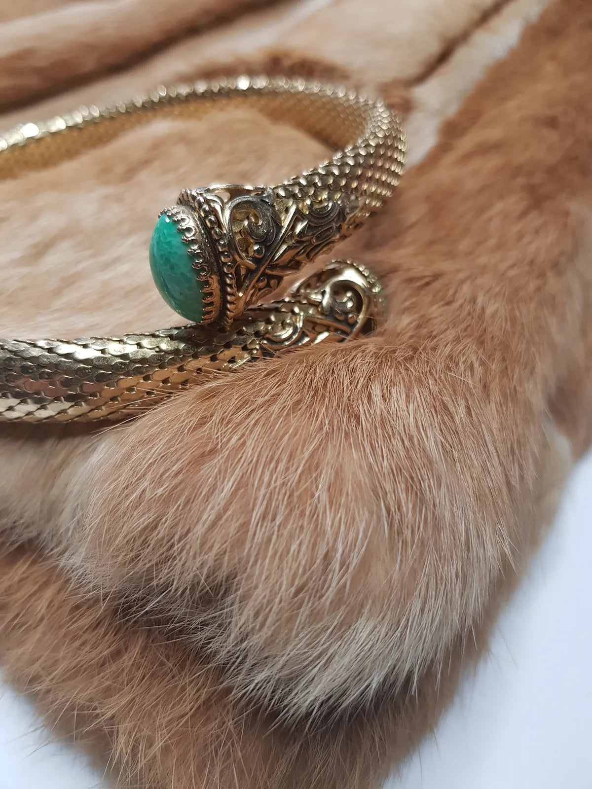 1960s Antique Designer Snake Cuff Choker Necklace- Gold & Turquoise - Ornate Statement Piece Beautifully Wraps Around Neck