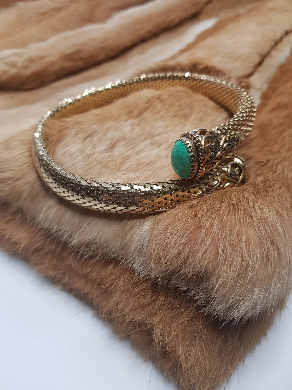 1960s Antique Designer Snake Cuff Choker Necklace- Gold & Turquoise - Ornate Statement Piece Beautifully Wraps Around Neck