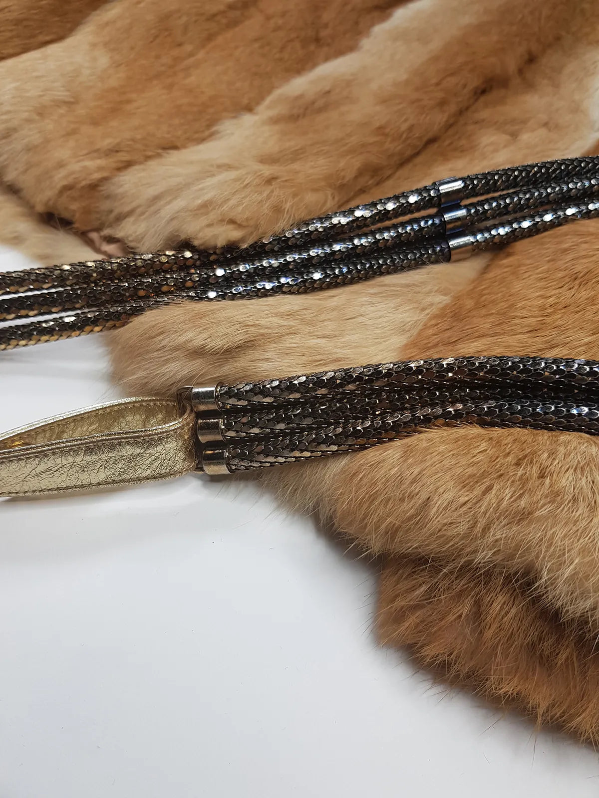 1970s Vintage Metal Snake Belt - Studio54 Style - 3 Tier Dark Metallic Blue & Gold Leather