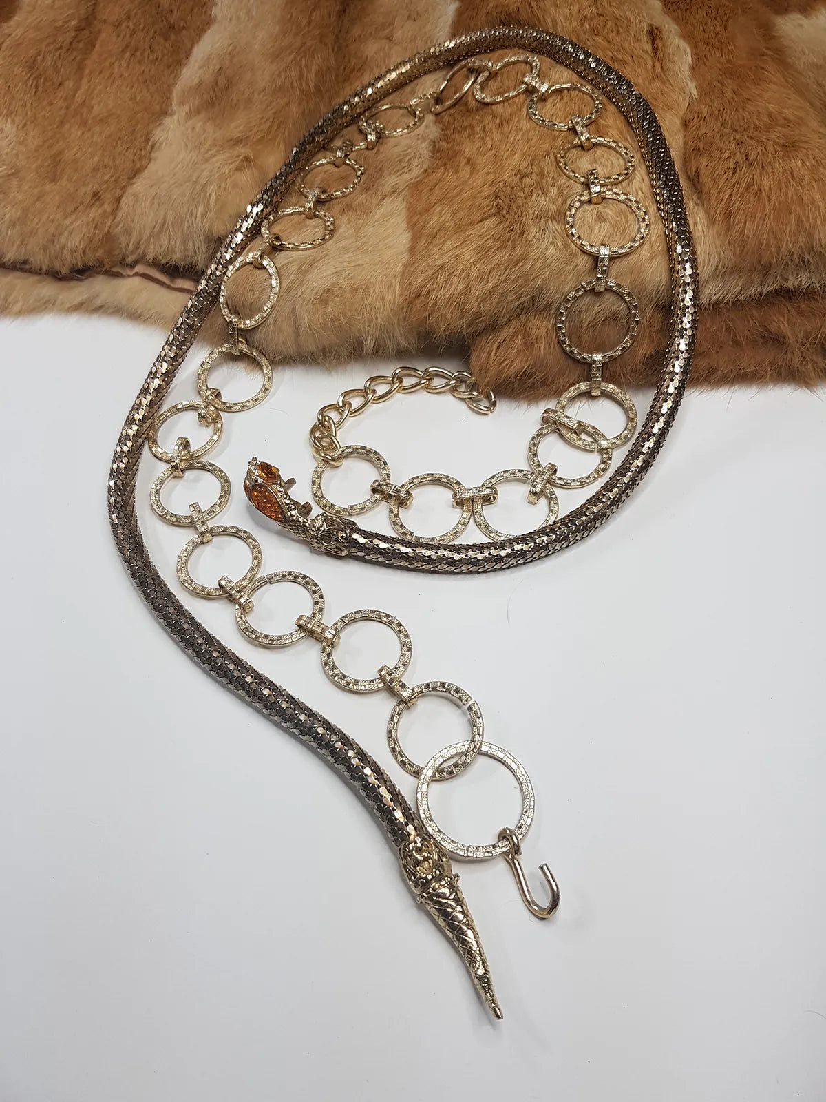 1970s Studio54 Style Vintage Gold Sparkly Faceted Chain Belt - O Rings & Wear Multiple Ways