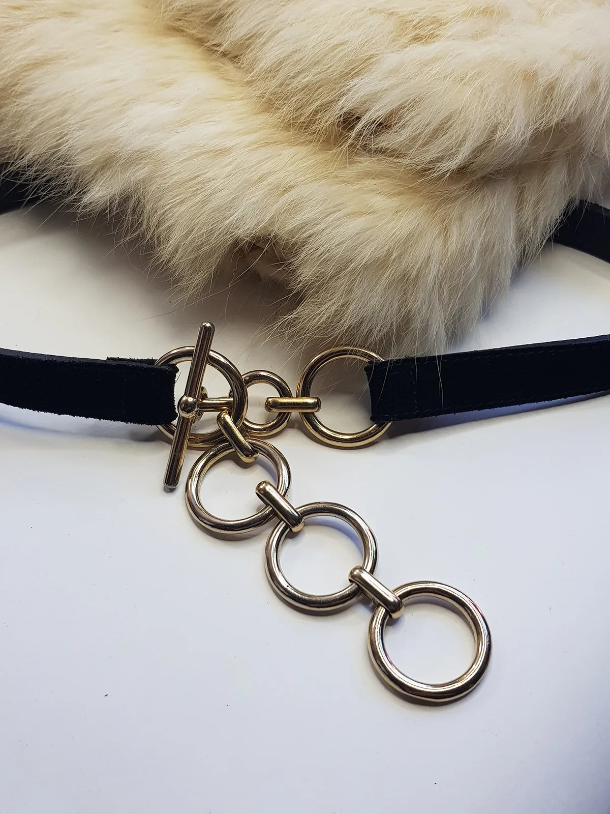Vintage 100% Leather & Metal Belt / Choker / Bracelet in Black & Gold - Can be worn multiple ways