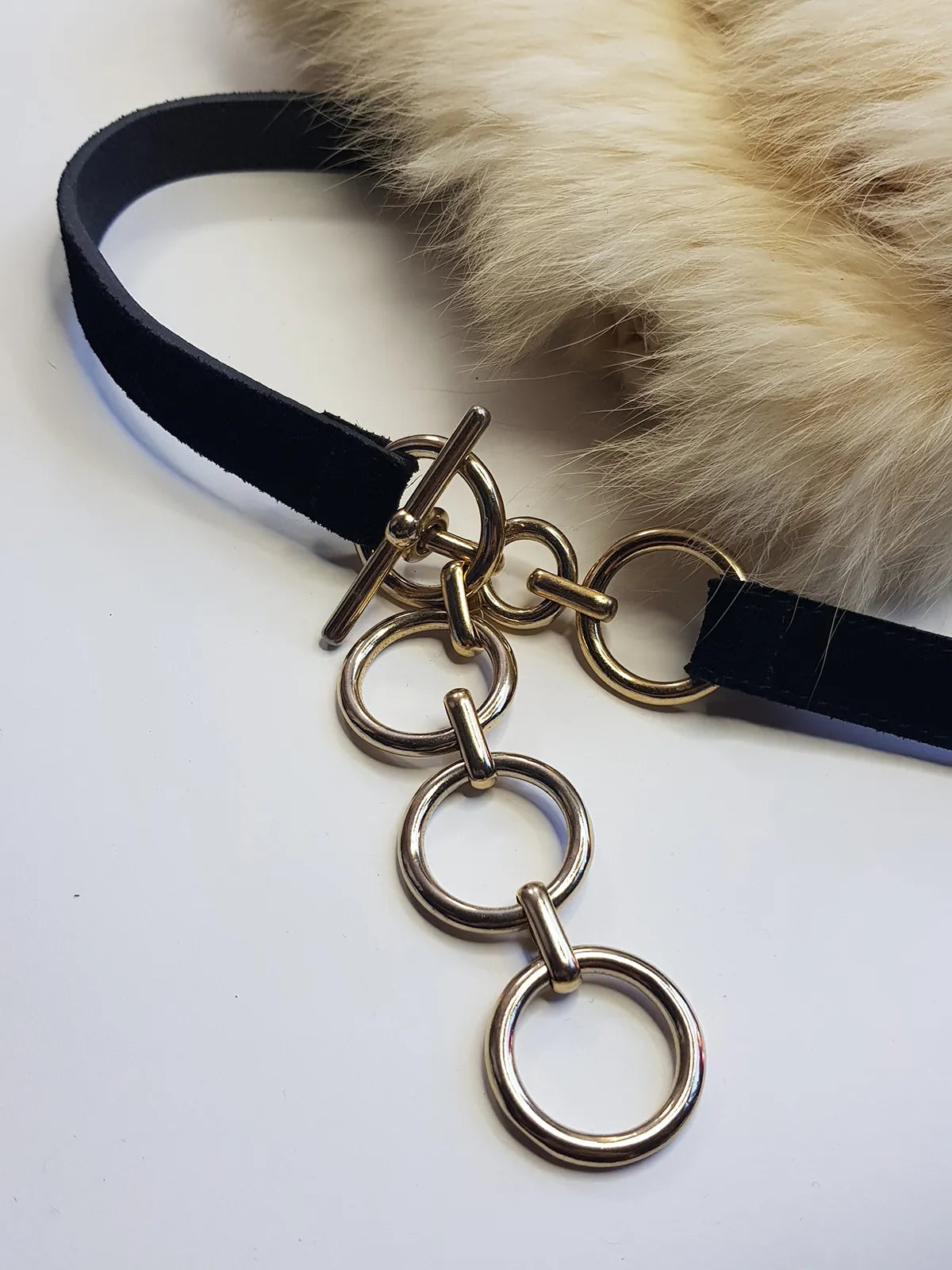 Vintage 100% Leather & Metal Belt / Choker / Bracelet in Black & Gold - Can be worn multiple ways