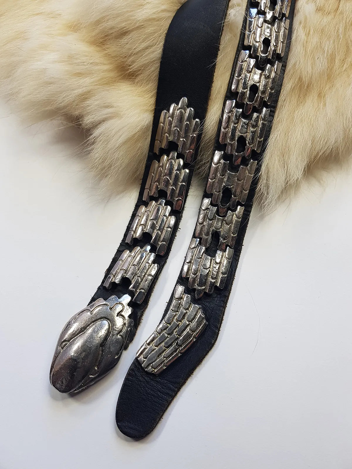 Incredible 1940s Handmade Articulated Serpent Belt - 100% Genuine Leather - Ultra Heavy - Silver & Black