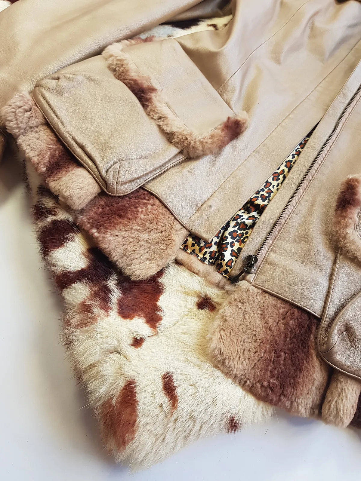 Vintage 2000s Metallic Champagne Leather & Fur Jacket - 100% genuine leather