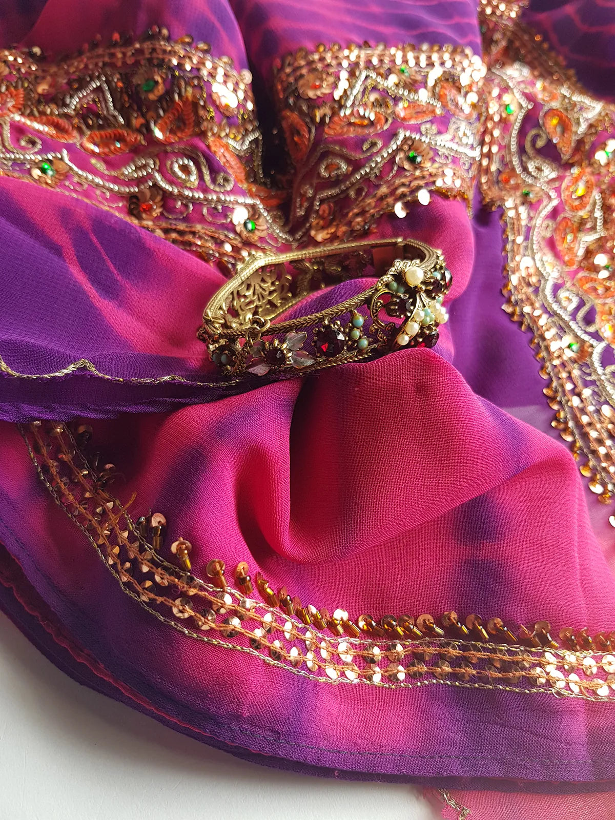 1970s Romantic Gothic Designer Ornate Metal Bracelet  - Stones & Pearls - Reversible to be Worn Two Ways - Stamped