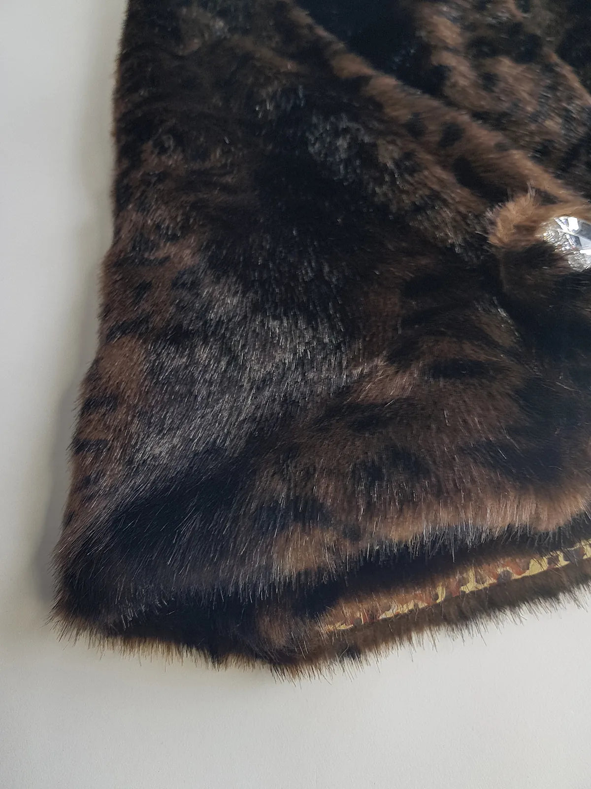 Vintage Leopard Cape with Collar - Iconic Sparkly Buttons- Vegan Fur - Satin Leopard Print Lining