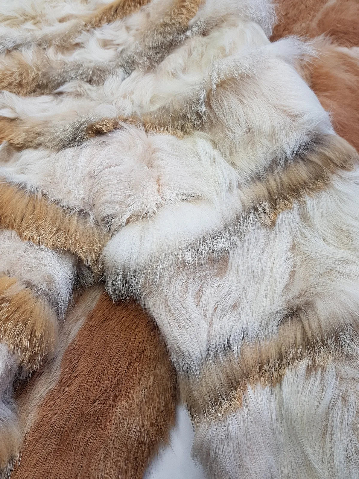 1960s Vintage Fox Fur & Curly Lamswool Coat - Very Light with Super Soft Contrasting Layers of Fur - Cream & Caramel Brown Tones - Elbow Length Sleeves