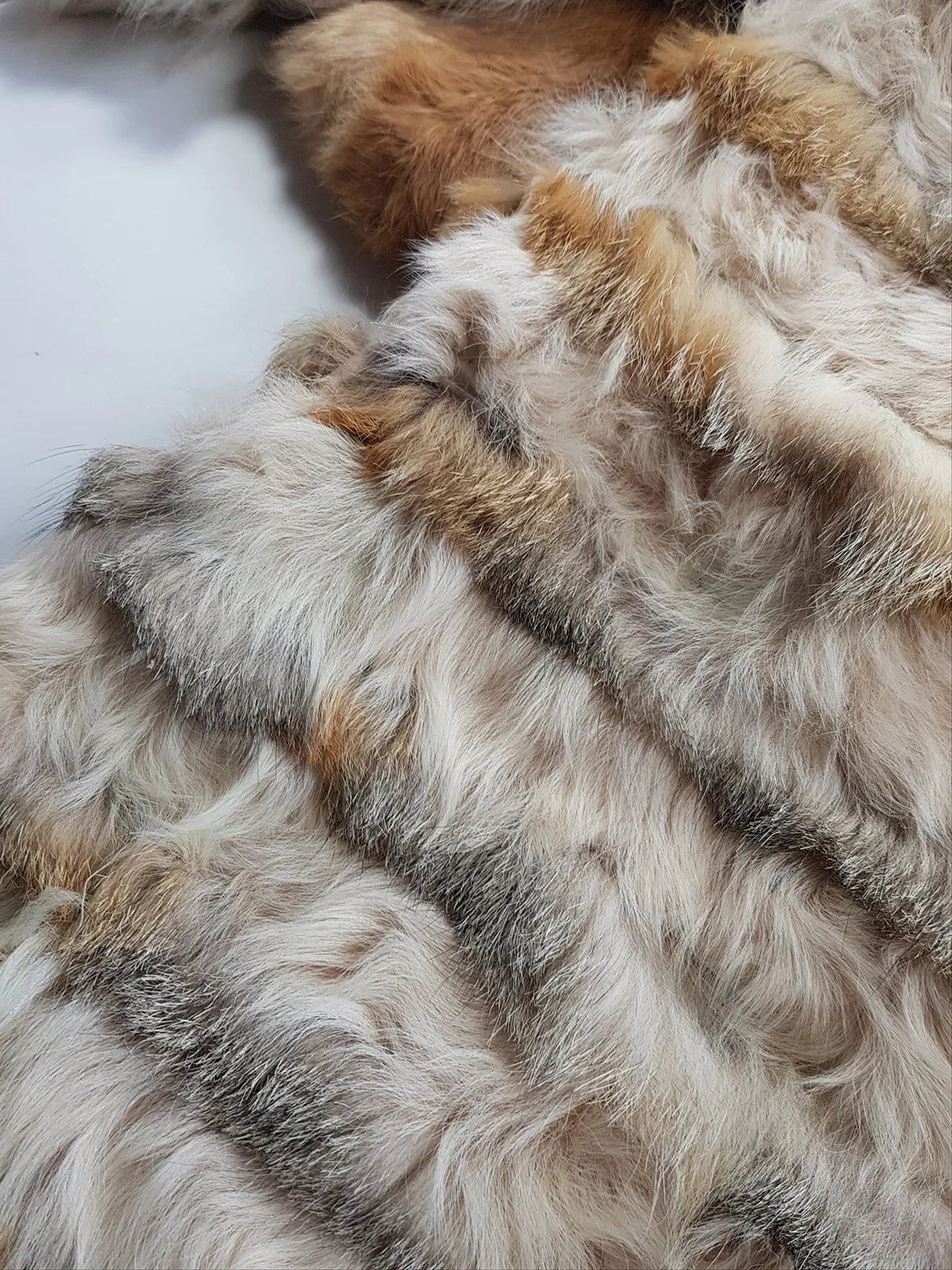 1960s Vintage Fox Fur & Curly Lamswool Coat - Very Light with Super Soft Contrasting Layers of Fur - Cream & Caramel Brown Tones - Elbow Length Sleeves