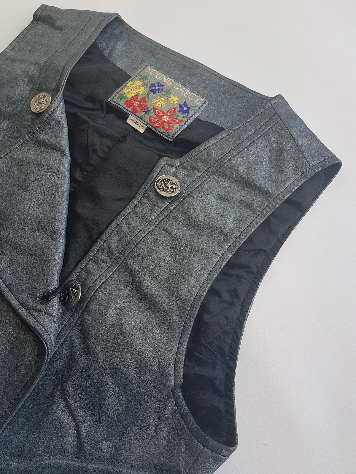 1980s Vintage 100% Genuine Leather Gunmetal Metallic Grey Motorcycle Vest - Metal Hardware - Fully Lined