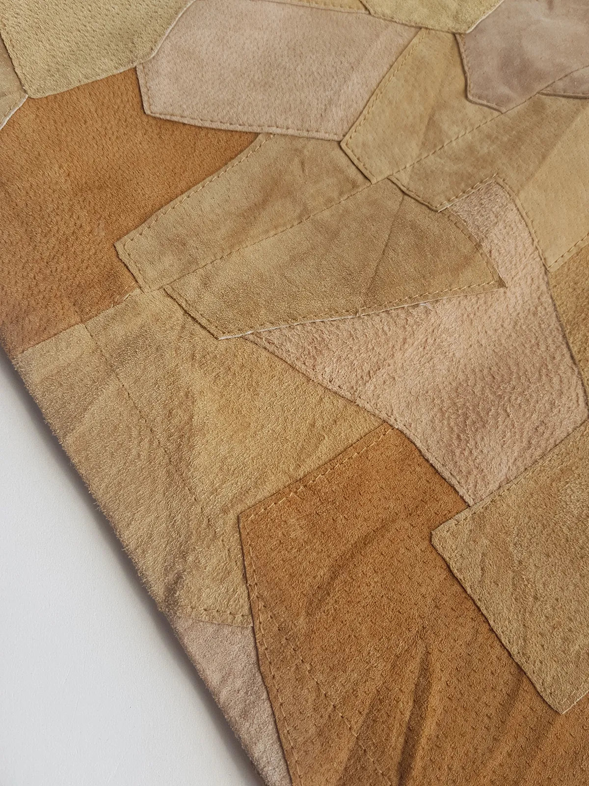 1990s Perfect Patchwork Mini Skirt in 100% Genuine Leather & Suede - Multicolored Patches in Pecan Walnut & Caramel Tones