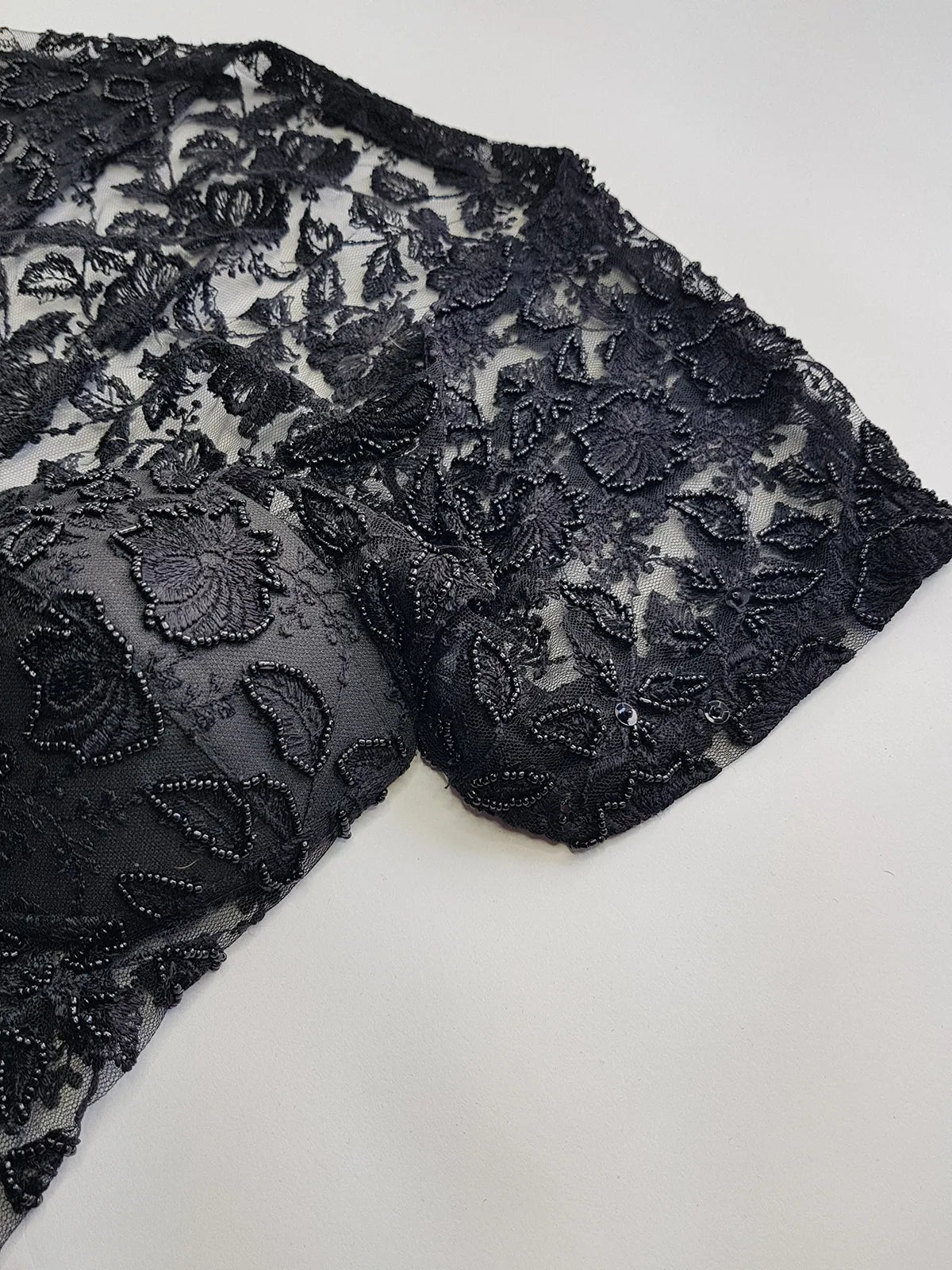 1990s Romantic Vintage Corset Top Lace & Hand Beaded - Knockout for Evening - Black Lace & Beads