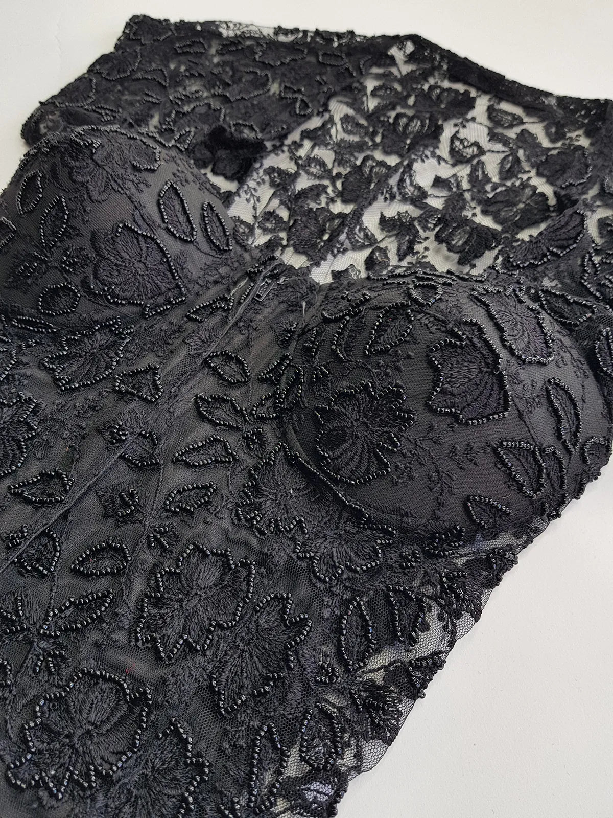 1990s Romantic Vintage Corset Top Lace & Hand Beaded - Knockout for Evening - Black Lace & Beads