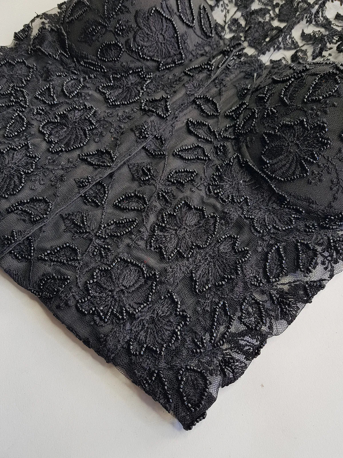 1990s Romantic Vintage Corset Top Lace & Hand Beaded - Knockout for Evening - Black Lace & Beads