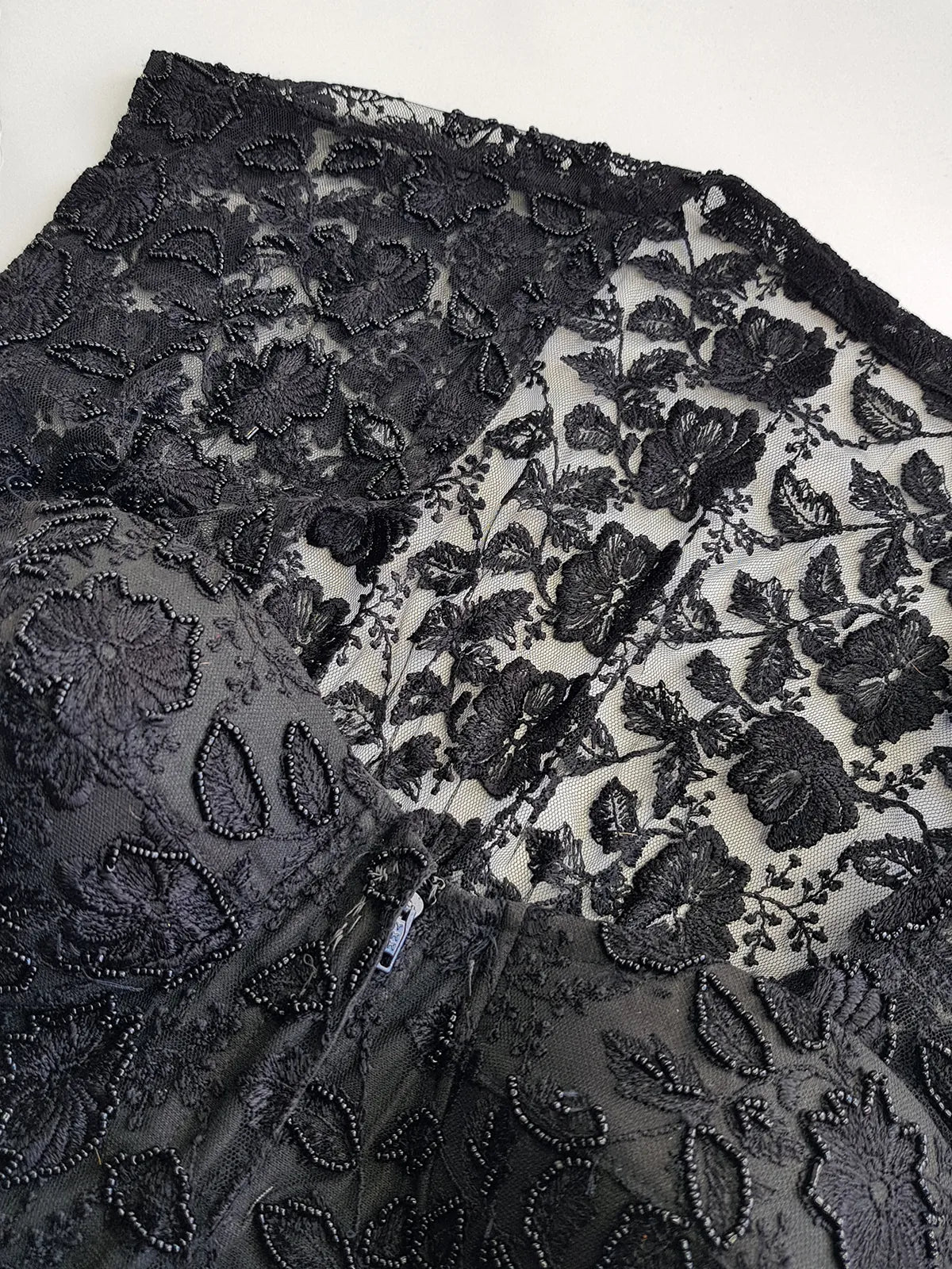1990s Romantic Vintage Corset Top Lace & Hand Beaded - Knockout for Evening - Black Lace & Beads