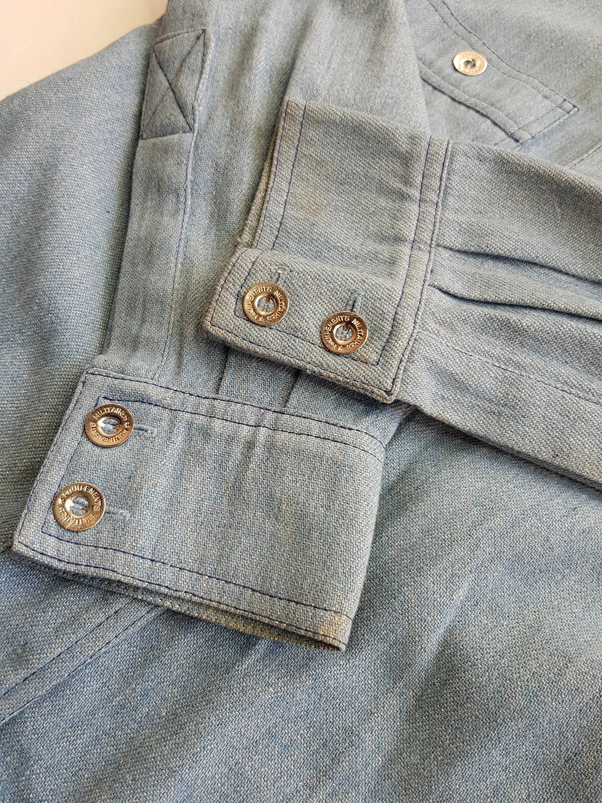 1970s Braided Cowgirl Aged Denim Shirt - Perfectly Faded Light Blue - Braided Feature Shoulders - Perfect Tailoring