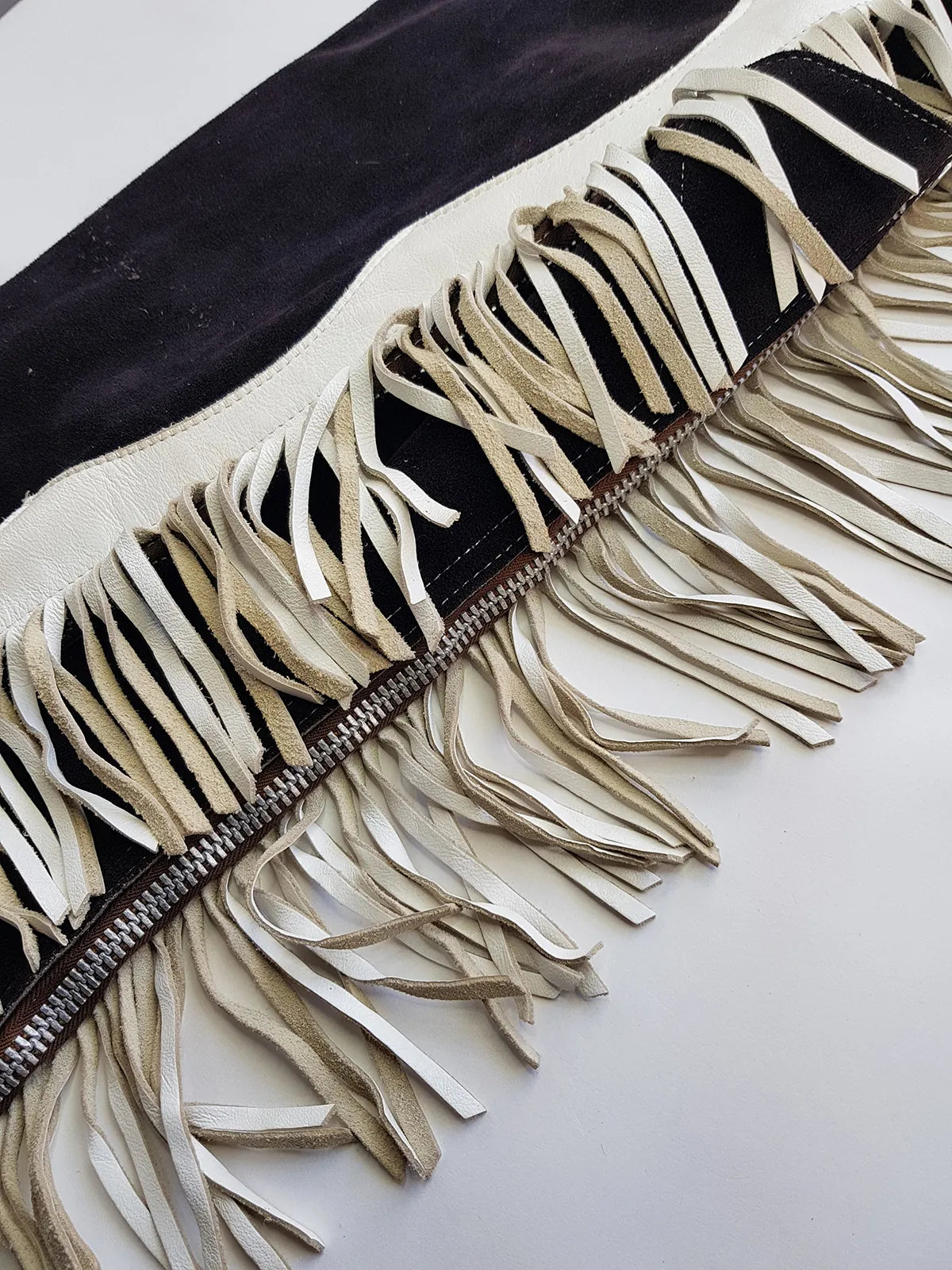 1950s Geniune Authentic Cowgirl Princess - Beautiful Soft Suede & Leather Tassel Chaps - Black & White - Chunky Metal Zippers - Perfect Fit - Iconic for a Costume