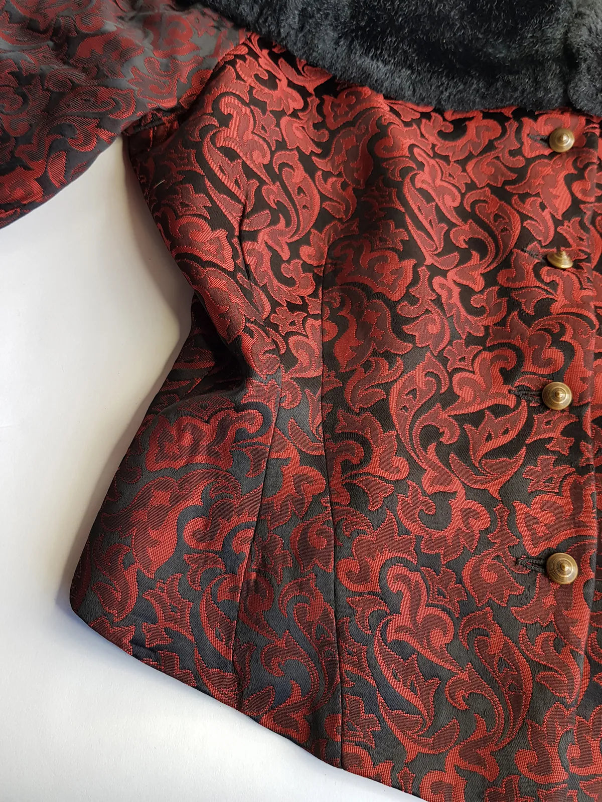 Italian Vintage Romantic Gothic Deep Red Brocade Jacket (1 Piece of a matching set)